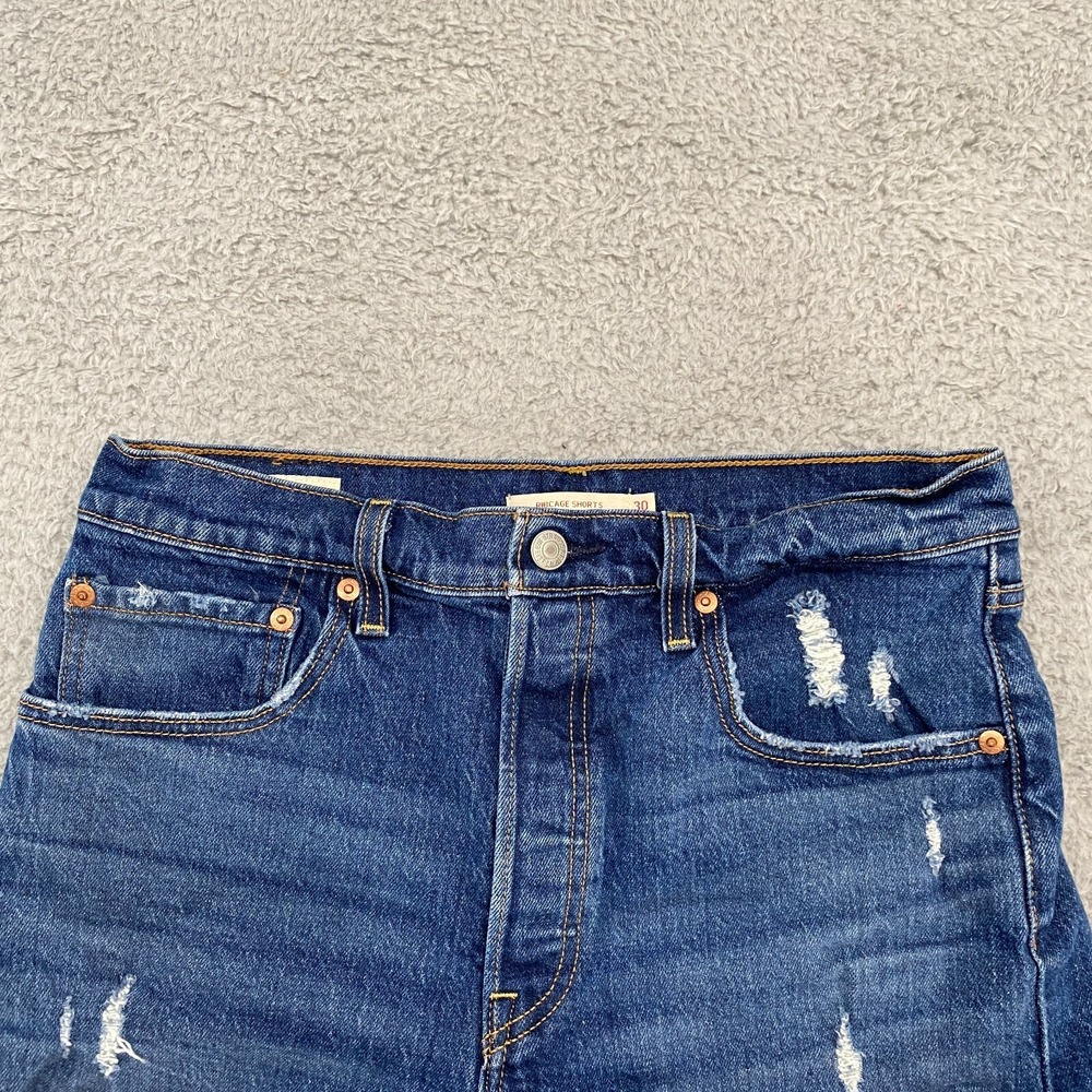 Levi's Ribcage Shorts Womens 30 Dark Wash High Waisted Stretch‎ Cut Off Denim - Picture 2 of 16